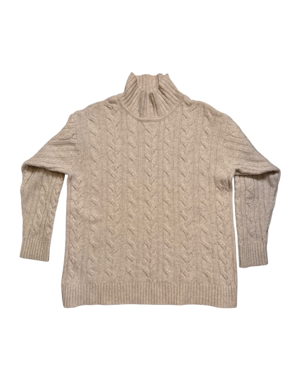 J. Jill Cable Knit Wool Cable Knit Cozy Oatmeal Sweater Turtleneck Medium